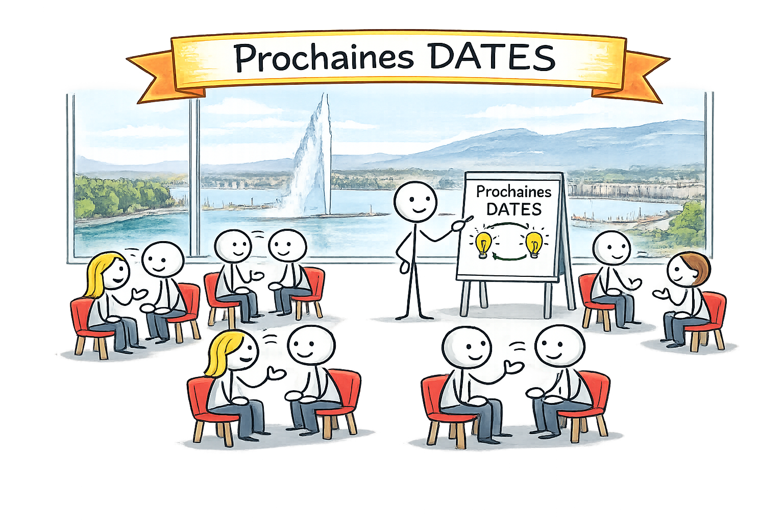 Formatrice et participants lors d'un cours en présentiel de la formation Coach Professionnel Certifié ICF Level 2 à Genève — Elty Coaching